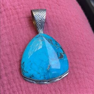 Jay King signed Silver and Blue turquoise Pendant Necklace